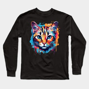 Colorful Summer Fluffy Bengal Cat Long Sleeve T-Shirt